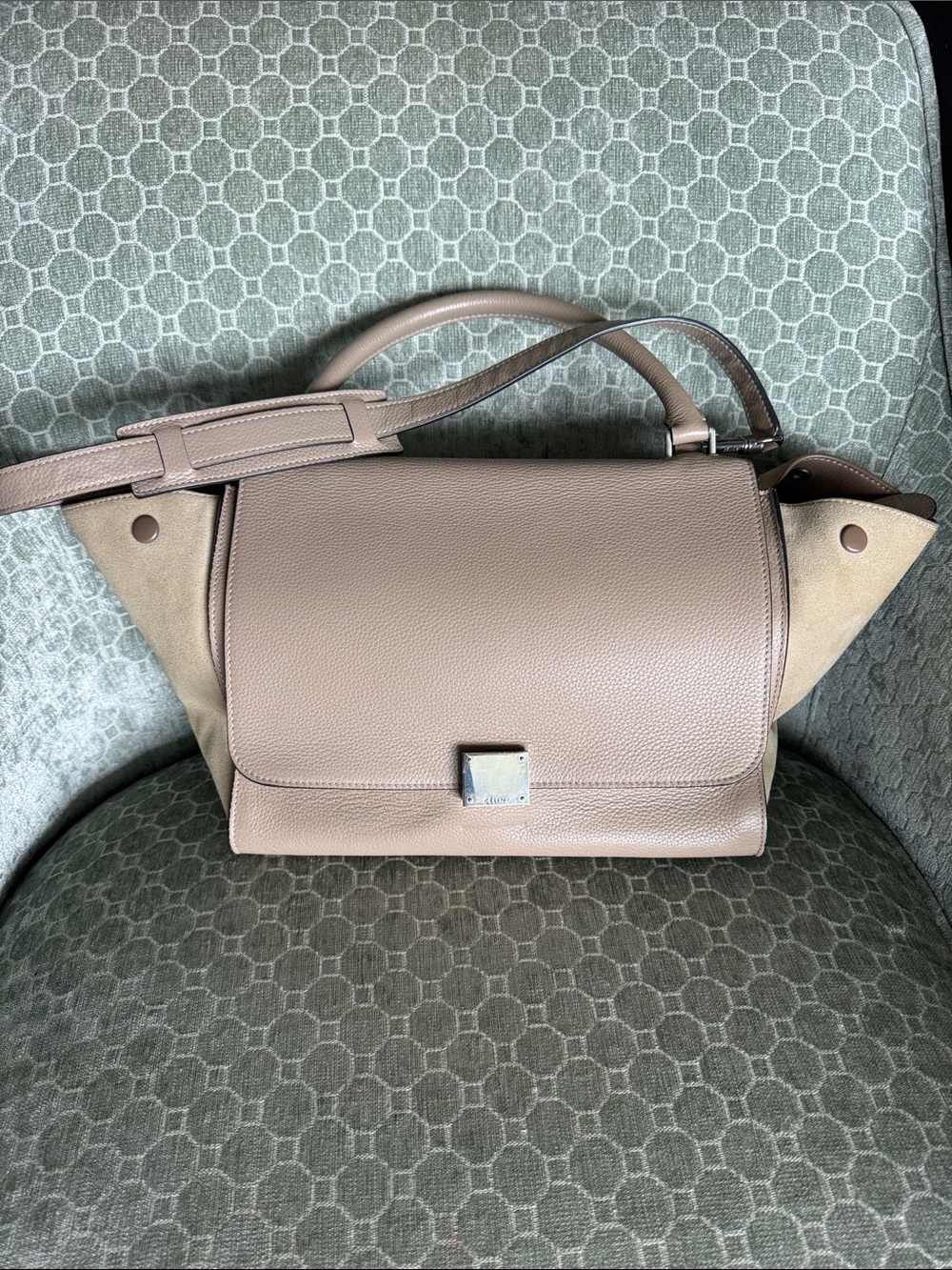 Celine Trapeze Taupe Women's Leather Shoulder Bag Medium- EUC